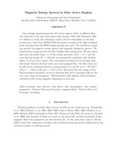 Magnetic Energy Spectra in Solar Active Regions Valentyna Abramenko and Vasyl Yurchyshyn Big Bear Solar Observatory, 40386 N. Shore Lane, Big Bear City, CA[removed]ABSTRACT Line-of-sight magnetograms for 217 active regions