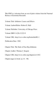 This PDF is a selection from an out-of-print volume from the National Bureau of Economic Research Volume Title: Inflation: Causes and Effects Volume Author/Editor: Robert E. Hall Volume Publisher: University of Chicago P