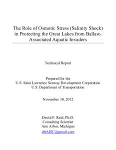 The Role of Osmotic Stress (Salinity Shock) in Protecting the Great Lakes from BallastAssociated Aquatic Invaders Technical Report  Prepared for the