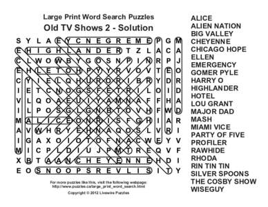 Large Print Word Search Puzzles  Old TV Shows 2 - Solution S E C