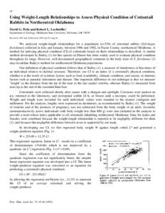 Using Weight-Length Relationships to Assess Physical Condition of Cottontail Rabbits in Northcentral Oklahoma