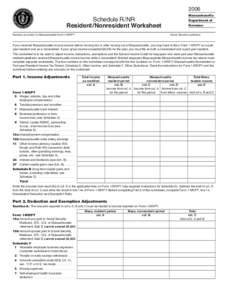 2006 Massachusetts Schedule R/NR Resident/Nonresident Worksheet Name(s) as shown on Massachusetts Form 1-NR/PY