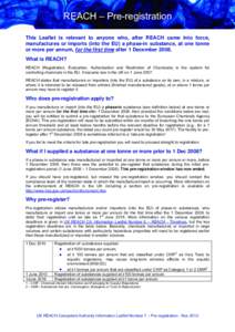 Microsoft Word - REACH - UK Competent Authority Information Leaflet Number 7 - Pre-registration - Nov[removed]Version 3 0