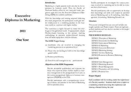 Introduction  Executive Diploma in Marketing 2011 One Year