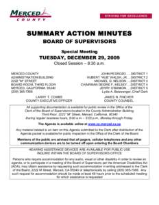 ST R I VI NG F O R EX C ELL E NC E  SUMMARY ACTION MINUTES BOARD OF SUPERVISORS Special Meeting