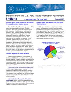 International economics / Peru–United States Trade Promotion Agreement / Export / North American Free Trade Agreement / Tariff / Indiana / Free trade / Tariffs in United States history / Economy of Peru / Business / International trade / International relations