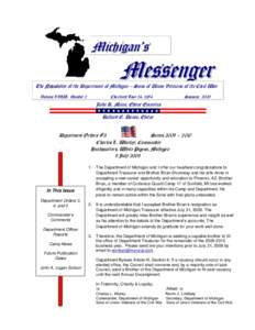 Michigan’s  Messenger The Newsletter of the Department of Michigan – Sons of Union Veterans of the Civil War Volume XVIII, Number 2