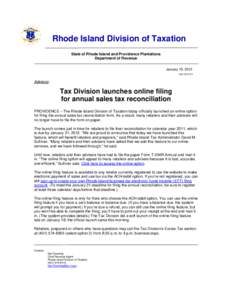 Rhode Island Division of Taxation State of Rhode Island and Providence Plantations Department of Revenue January 19, 2012 ADV