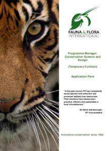 Programme Manager, Conservation Science and Design (Temporary Contract)  Application Pack