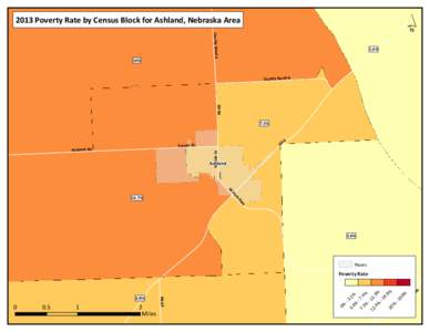 ´  2013 Poverty Rate by Census Block for Ashland, Nebraska Area County Road 4  10%