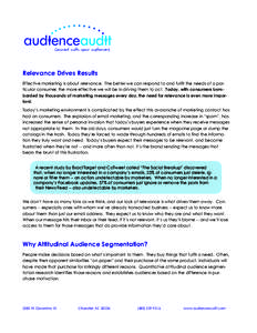 Relevance Drives Results Effective marketing is about relevance. The better we can respond to and fulfill the needs of a particular consumer, the more effective we will be in driving them to act. Today, with consumers bo