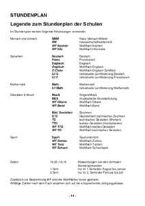 STUNDENPLAN Legende zum Stundenplan der Schulen Im Stundenplan werden folgende Abkürzungen verwendet Mensch und Umwelt  NMM