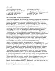 July 29, 2014 The Honorable Thomas R. Carper Chairman, Senate Committee on Homeland Security & Governmental Affairs 513 Hart Senate Office Building Washington, DC 20510