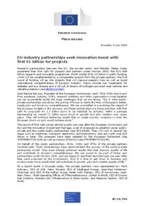 EUROPEAN COMMISSION  PRESS RELEASE Brussels, 9 July[removed]EU-industry partnerships seek innovation boost with