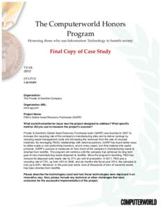 The  Computerworld  Honors   Program     Honoring  those  who  use  Information  Technology  to  benefit  society      Final  Copy  of  Case  Study  