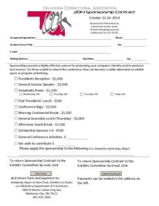 Oklahoma Correctional Association 2014 Sponsorship Contract October 22-24, 2014 Renaissance Oklahoma City Convention Center Hotel 10 North Broadway Avenue