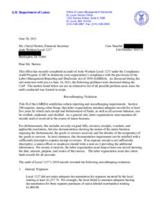 U.S. Department of Labor  Office of Labor-Management Standards St. Louis District Office 1222 Spruce Street, Suite 9.109E St. Louis, MO 63103