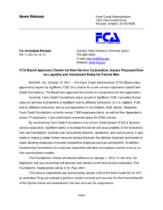 FCA Board Approves Charter for New Service Corporation, Issues Proposed Rule on Liquidity and Investment Rules for Farmer Mac