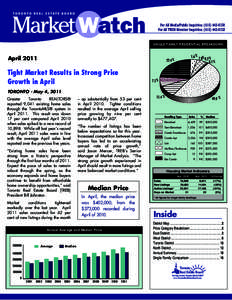 SINGLE FAMILY RESIDENTIAL BREAKDOWN  April 2011 Tight Market Results in Strong Price Growth in April
