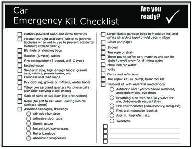 Car Emergency Kit Checklist