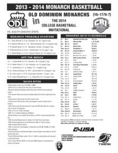 [removed]MONARCH BASKETBALL OLD DOMINION MONARCHS 2014 in COLLEGETHEBASKETBALL  VS. SOUTH DAKOTA STATE