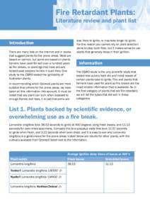 Fire Retardant Plants:  Literature review and plant list Introduction There are many lists on the internet and in books