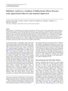 Development and Psychopathology, 2014, page 1 of 19 # Cambridge University Press 2014 doi:[removed]S0954579414000613 Inhibitory control as a mediator of bidirectional effects between early oppositional behavior and matern