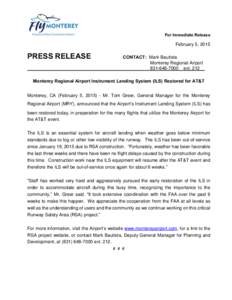 For Immediate Release  February 5, 2015 PRESS RELEASE