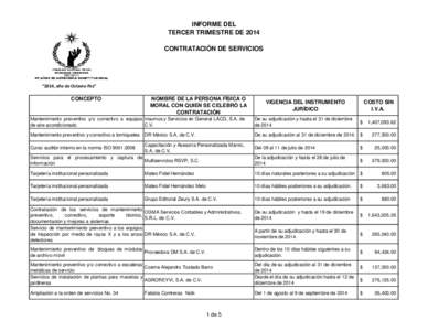 INFORME DEL  TERCER TRIMESTRE DE 2014 CONTRATACIÓN DE SERVICIOS  “2014, año de Octavio Paz”