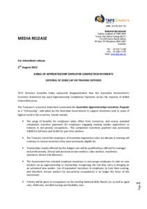 ABN: MEDIA RELEASE National Secretariat Sydney Institute of TAFE NSW