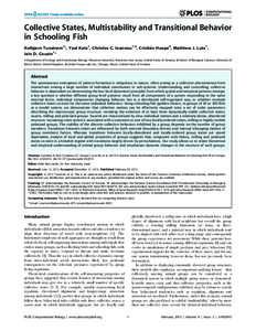 Collective States, Multistability and Transitional Behavior in Schooling Fish Kolbjørn Tunstrøm1*, Yael Katz1, Christos C. Ioannou1,2, Cristia´n Huepe3, Matthew J. Lutz1, Iain D. Couzin1* 1 Department of Ecology and E