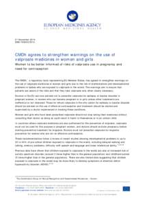 CMDh agrees to strengthen warnings on the use of valproate medicines in women and girls