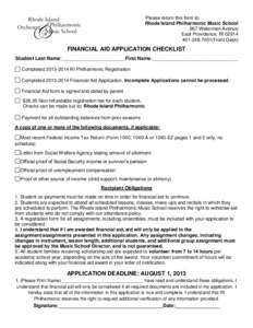 Please return this form to: Rhode Island Philharmonic Music School 667 Waterman Avenue East Providence, RI7001(Front Desk)