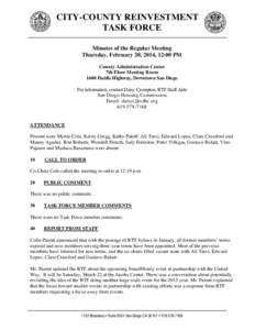 CITY-COUNTY REINVESTMENT TASK FORCE Minutes of the Regular Meeting Thursday, February 20, 2014, 12:00 PM County Administration Center 7th Floor Meeting Room
