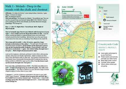 Walk 1 - Molash - Deep in the woods with the chalk and chestnut Difficulty:Time:Bus:Start and parking:- Key This map is based upon Ordnance Survey material with the