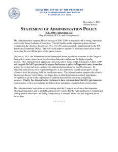 Statement of Administration Policy on H.R. 3309 – Innovation Act