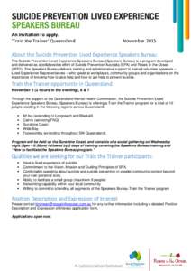 Microsoft Word - Suicide Prevention Lived Experience Speakers Bureau Invitation to Apply - Train the Trainer QLD.docx