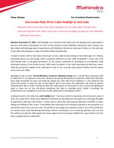 Press Release  For Immediate Dissemination Ace Iranian Rally Driver Laleh Seddigh to visit India ·