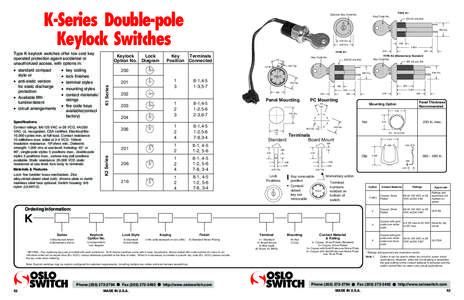 K-Series Double-pole Keylock Switches DE IN USA MA