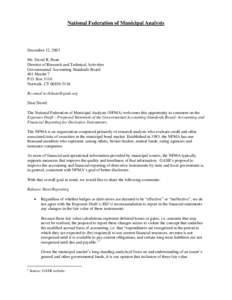 National Federation of Municipal Analysts  December 12, 2007 Mr. David R. Bean Director of Research and Technical Activities Governmental Accounting Standards Board