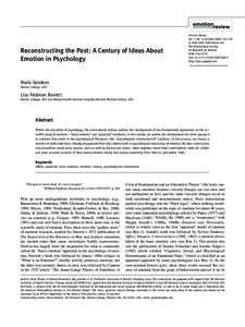 Reconstructing the Past: A Century of Ideas About Emotion in Psychology Emotion Review Vol. 1, No. 4 (October–339 © 2009 SAGE Publications and