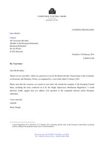 Letter to Mr Crescenzio Rivellini, MEP