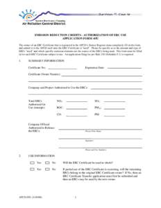 EMISSION REDUCTION CREDITS - AUTHORIZATION OF ERC USE