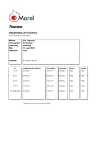 Rooster Dagopleiding Life Coaching (onder voorbehoud van roostermutaties) Module Cursusplaats