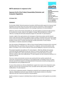 AMTA submission in response to the Exposure Draft of the Product Stewardship (Television and Computer) Regulations 10 October[removed]SUMMARY
