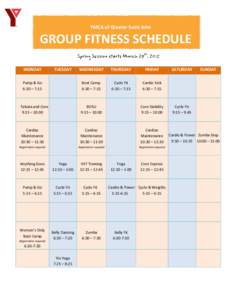 YMCA of Greater Saint John  GROUP FITNESS SCHEDULE September 8- December 21  MONDAY