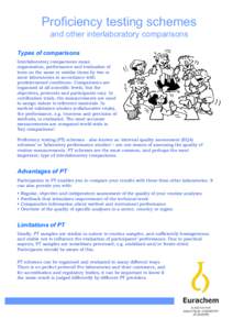 Proficiency testing schemes and other interlaboratory comparisons Types of comparisons Interlaboratory comparisons mean organisation, performance and evaluation of tests on the same or similar items by two or