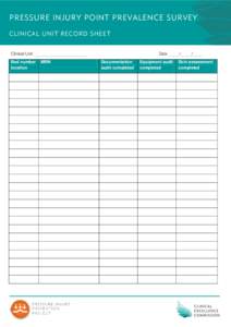 PRESSURE INJURY POINT PREVALENCE SURVEY CLINICAL UNIT RECORD SHEET Clinical Unit _________________________ Bed number location