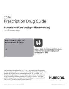 2014  Prescription Drug Guide Humana Medicare Employer Plan Formulary List of covered drugs