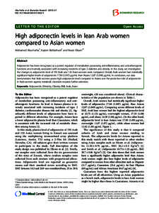 High adiponectin levels in lean Arab women compared to Asian women